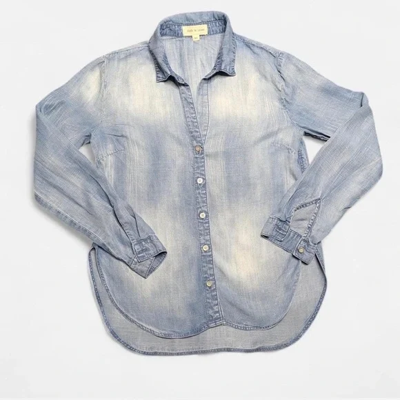 Anthropologie Cloth & Stone Light Blue Chambray Button Down Shirt XS - Picture 5 of 6